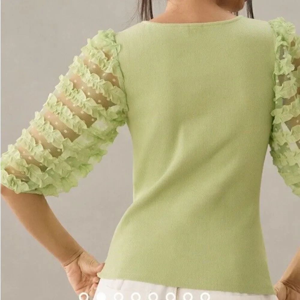 Anthropologie Dolan Top Knitted Puff Sleeve Pullover Beige Sz XL
